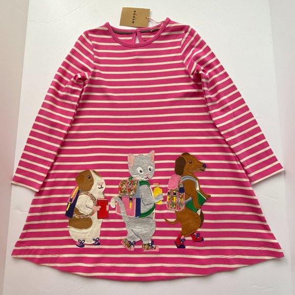 NWT Mini Boden HTF Pets Going to School Dress 5/6Y